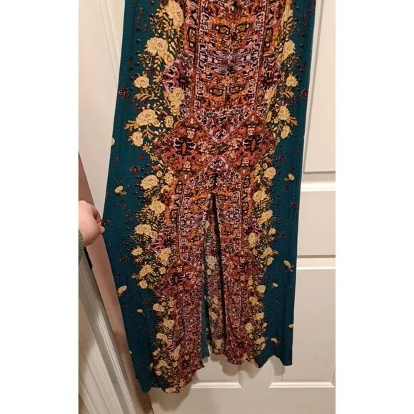 Free People Morning Song Button Front Floral Print Maxi Dress Teal Small - Picture 2 of 14
